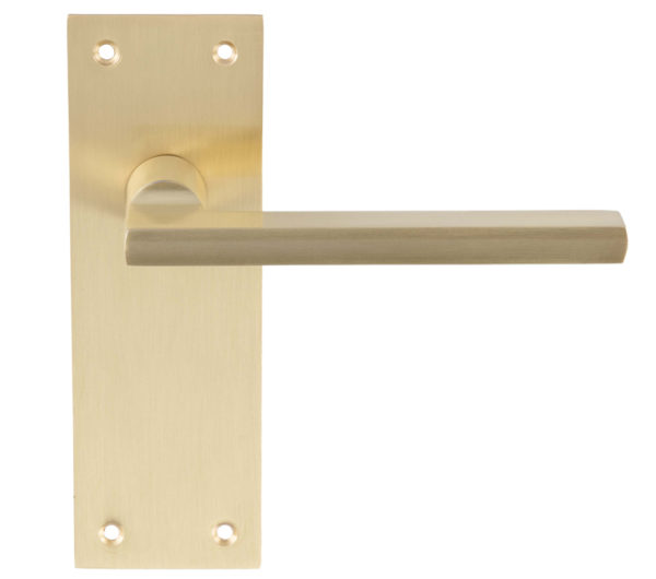 Trentino Door Handles On Slim Backplate, Satin Brass (sold in pairs)