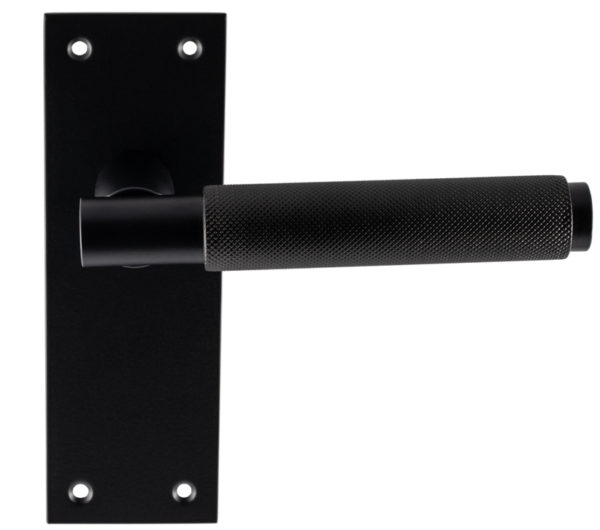 Varese Knurled Door Handles On Slim Backplate, Matt Black (sold in pairs)