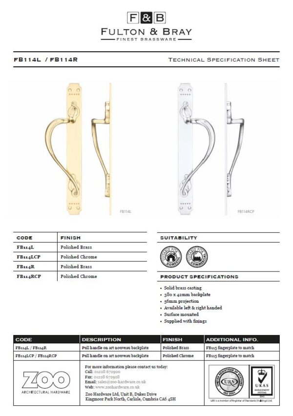 Fulton & Bray Left Or Right Handed Cast Brass Pull Handle With Art Nouveau Backplate, Polished Brass - Image 2