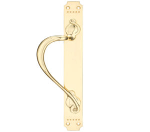 Fulton & Bray Left OR Right Handed Cast Brass Pull Handle With Art Nouveau Backplate, Polished Brass