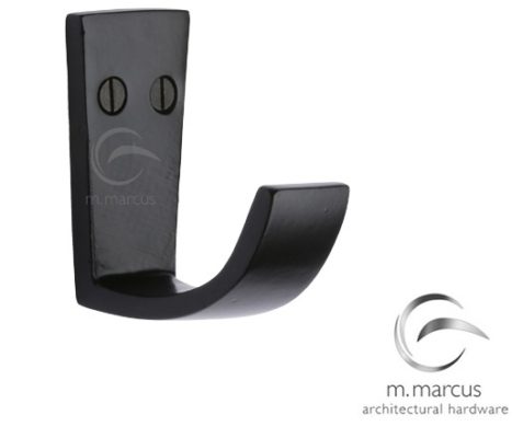 M Marcus Single Robe Hook (61mm x 51mm), Smooth Black Iron