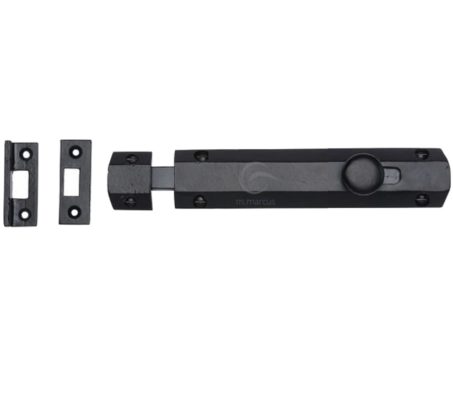M Marcus Surface Door Bolt (152mm OR 203mm), Smooth Black Iron