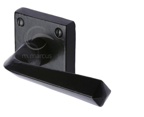 M Marcus Donnington Door Handles On Square Rose, Smooth Black Iron (sold in pairs)