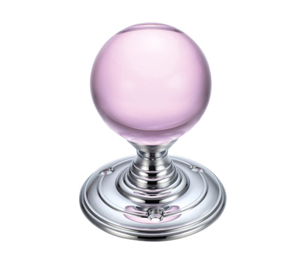 Zoo Hardware Fulton & Bray Pink Glass Ball Mortice Door Knobs, Polished Chrome - (sold in pairs)
