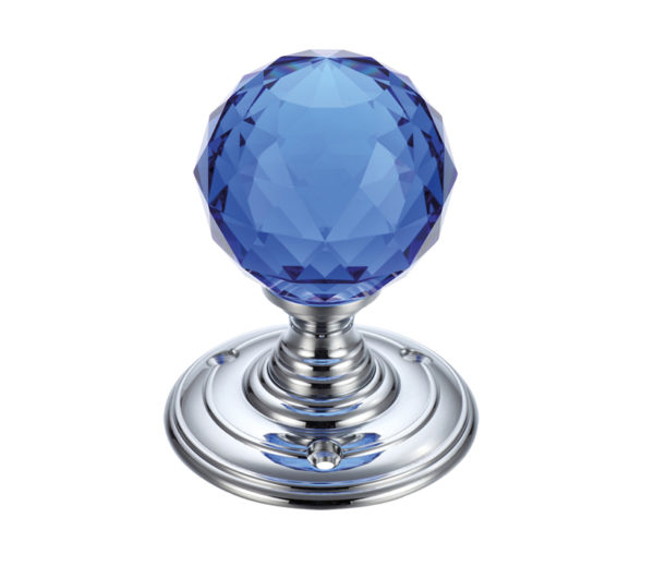 Zoo Hardware Fulton & Bray Facetted Blue Glass Ball Mortice Door Knobs, Polished Chrome - (sold in pairs)