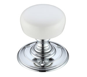 Zoo Hardware Fulton & Bray Plain White Porcelain Door Knobs, Polished Chrome - (sold in pairs)