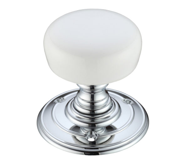 Zoo Hardware Fulton & Bray Plain White Porcelain Door Knobs, Polished Chrome - (sold in pairs)