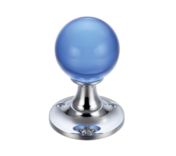 Zoo Hardware Fulton & Bray Blue Glass Ball Mortice Door Knobs, Polished Chrome (sold in pairs)