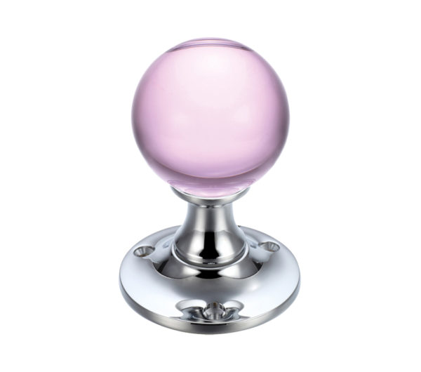 Zoo Hardware Fulton & Bray Pink Glass Ball Mortice Door Knobs, Polished Chrome - (sold in pairs)