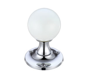 Zoo Hardware Fulton & Bray White Glass Ball Mortice Door Knobs, Polished Chrome - (sold in pairs)