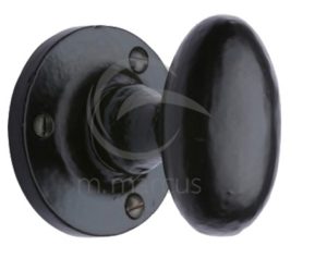 M Marcus Knowle Oval Mortice Door Knob, Smooth Black Iron (sold in pairs)