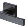 M Marcus Hanwood Door Handles On Square Rose, Smooth Black Iron (sold in pairs)