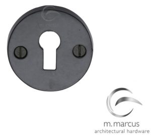 M Marcus Round Standard Profile Escutcheon, Smooth Black Iron -