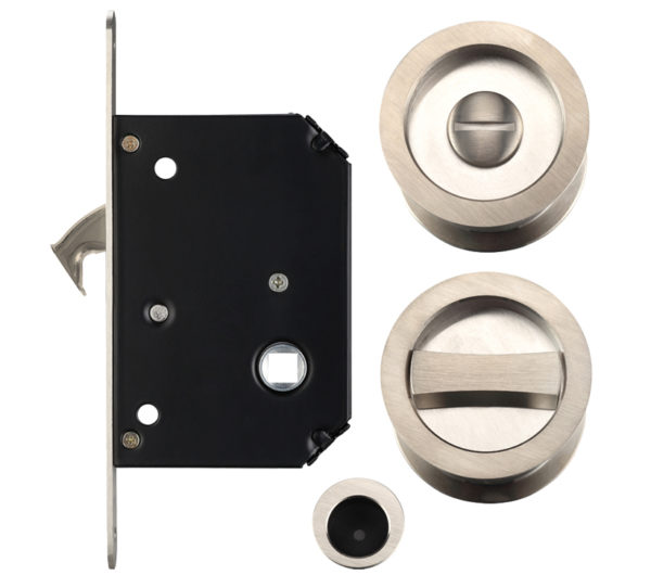 Zoo Hardware Fulton & Bray Sliding Door Lock Set (Suitable for 35-45mm thick doors), Satin Nickel -