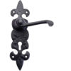 Zoo Hardware Foxcote Foundries Fleur De Lys Door Handles On Backplate, Black Antique (sold in pairs)