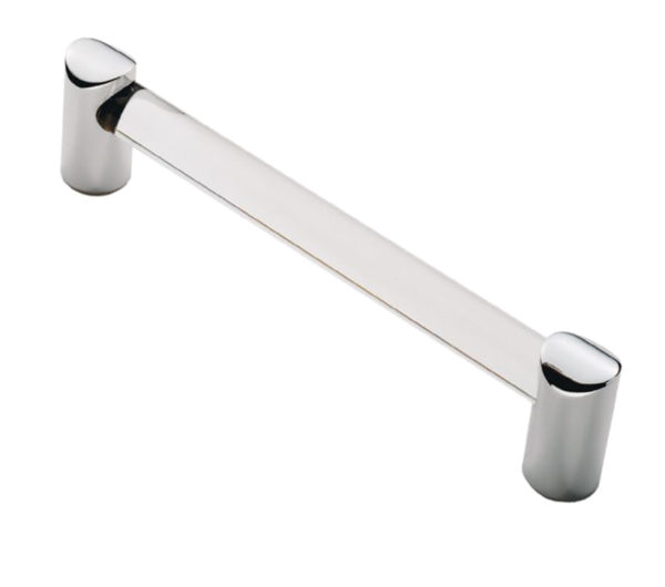 Fingertip Clear Acrylic Bar Cabinet Pull Handle (128mm Or 160mm C/C), Polished Chrome Ends