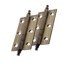 Fingertip Cabinet Hinges With Finial (64mm x 35mm), Antique Brass (sold in pairs)