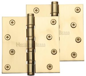 Heritage Brass 4" x 4" Ball Bearing (Steel Pin) Hinges, Polished Brass - (sold in pairs)