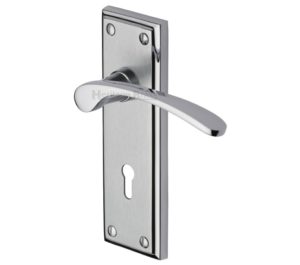 Heritage Brass Hilton Apollo Finish Satin Chrome With Polished Chrome Edge Door Handles (sold in pairs)