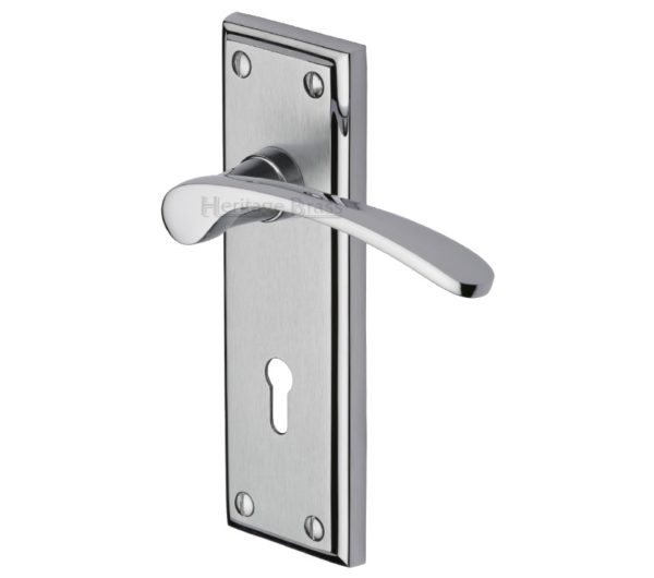 Heritage Brass Hilton Apollo Finish Satin Chrome With Polished Chrome Edge Door Handles (sold in pairs)