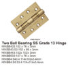 Two Ball Bearing SS Grade 13 Hinge -102 x 76 x 3mm