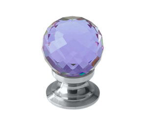 Frelan Hardware Purple Coloured Faceted Glass Cupboard Door Knob, Polished Chrome