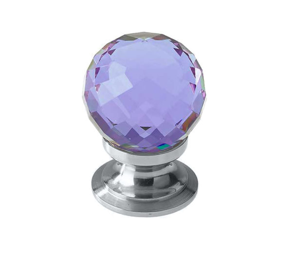 Frelan Hardware Purple Coloured Faceted Glass Cupboard Door Knob, Polished Chrome