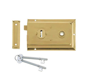 Frelan Hardware Reversible Rim Lock, Polished Brass