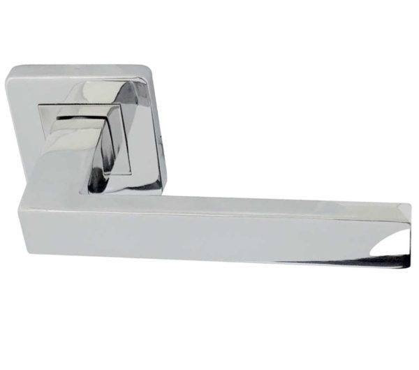 Frelan Hardware Sirius Door Handles On Square Rose, Polished Stainless Steel (sold in pairs)