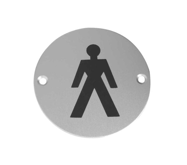 Frelan Hardware Male Pictogram Sign (75mm Diameter), Satin Aluminium