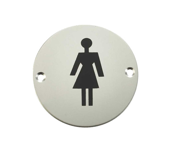 Frelan Hardware Female Pictogram Sign (75mm Diameter), Satin Aluminium