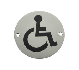 Frelan Hardware Disability Pictogram Sign (75mm Diameter), Satin Aluminium