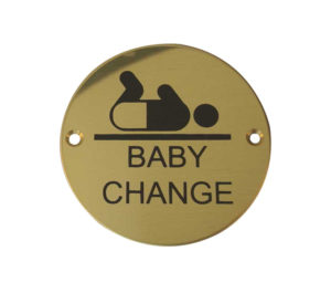 Frelan Hardware Baby Change Pictogram Sign (75mm Diameter), Polished Brass