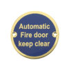 Frelan Hardware Automatic Fire Door Keep Clear (75mm Diameter), Polished Brass