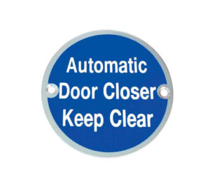 Frelan Hardware Automatic Door Closer Keep Clear (75mm Diameter), Satin Aluminium
