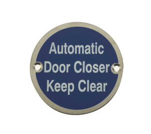 Frelan Hardware Automatic Door Closer Keep Clear (75mm Diameter), Satin Stainless Steel