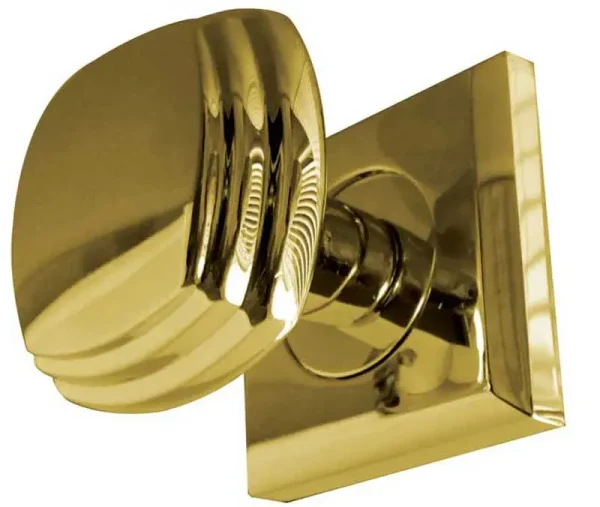 Piazza Mortice Door Knob Polished Brass on Square Rose