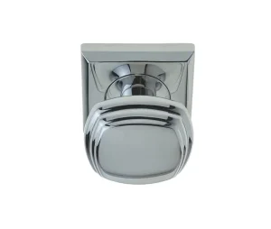 Piazza Mortice Door Knob Polished Chrome on Square Rose