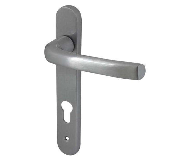 Frelan Hardware PVCu Lever Door Handles (220mm Backplate - 92mm C/C Euro Lock), Satin Chrome (sold in pairs)