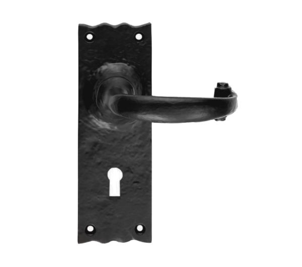 Ludlow Foundries Traditional Door Handles On Backplate, Black Antique (sold in pairs)