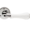 Porcelain Door Handles On Round Rose, Plain White On Polished Chrome Rose (sold in pairs)