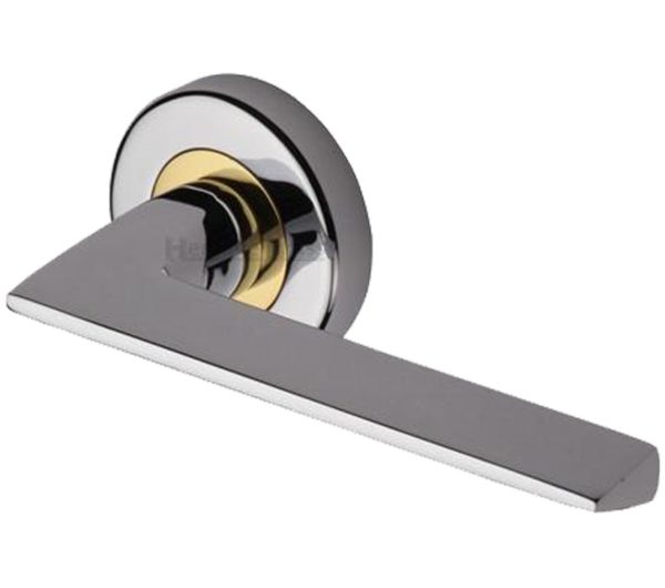 Heritage Brass Pyramid Dual Finish Polished Chrome & Polished Brass Door Handles On Round Rose (sold in pairs)