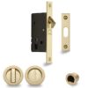 Heritage Brass Round Flush Handle Sliding Door Privacy Lock Set, Satin Brass