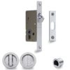 Heritage Brass Round Flush Handle Sliding Door Privacy Lock Set, Satin Chrome
