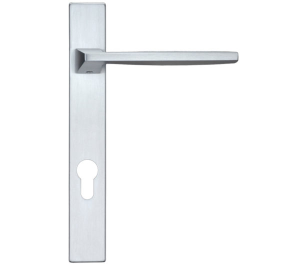 Zoo Hardware Rosso Maniglie Pavo Euro Lock Multi Point Door Handles On Narrow 220mm Backplate, Satin Chrome (sold in pairs)