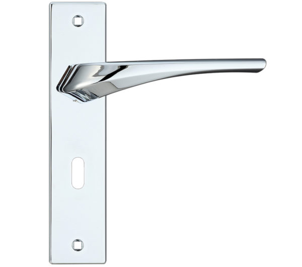 Zoo Hardware Rosso Maniglie Aries Door Handles On Backplate, Polished Chrome (sold in pairs)