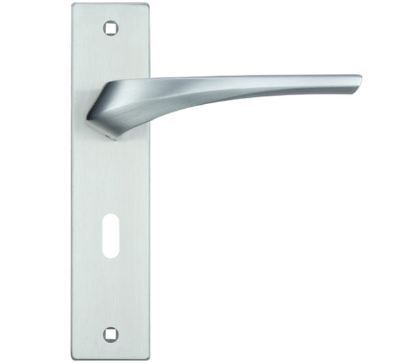 Zoo Hardware Rosso Maniglie Aries Door Handles On Backplate, Satin Chrome (sold in pairs)