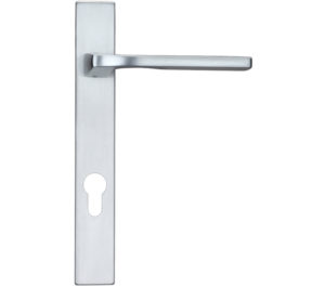 Zoo Hardware Rosso Maniglie Vela Euro Lock Multi Point Door Handles On Narrow 220mm Backplate, Satin Chrome (sold in pairs)