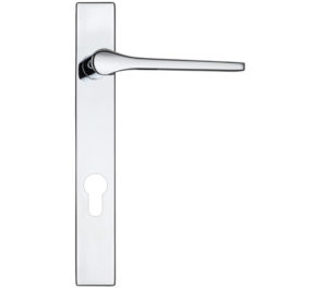 Zoo Hardware Rosso Maniglie Draco Euro Lock Multi Point Door Handles On Narrow 220mm Backplate, Polished Chrome (sold in pairs)