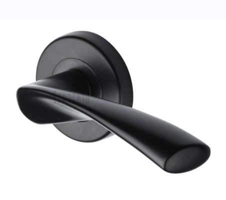 M Marcus Sorrento Treviso Door Handles On Round Rose, Matt Black (sold in pairs)